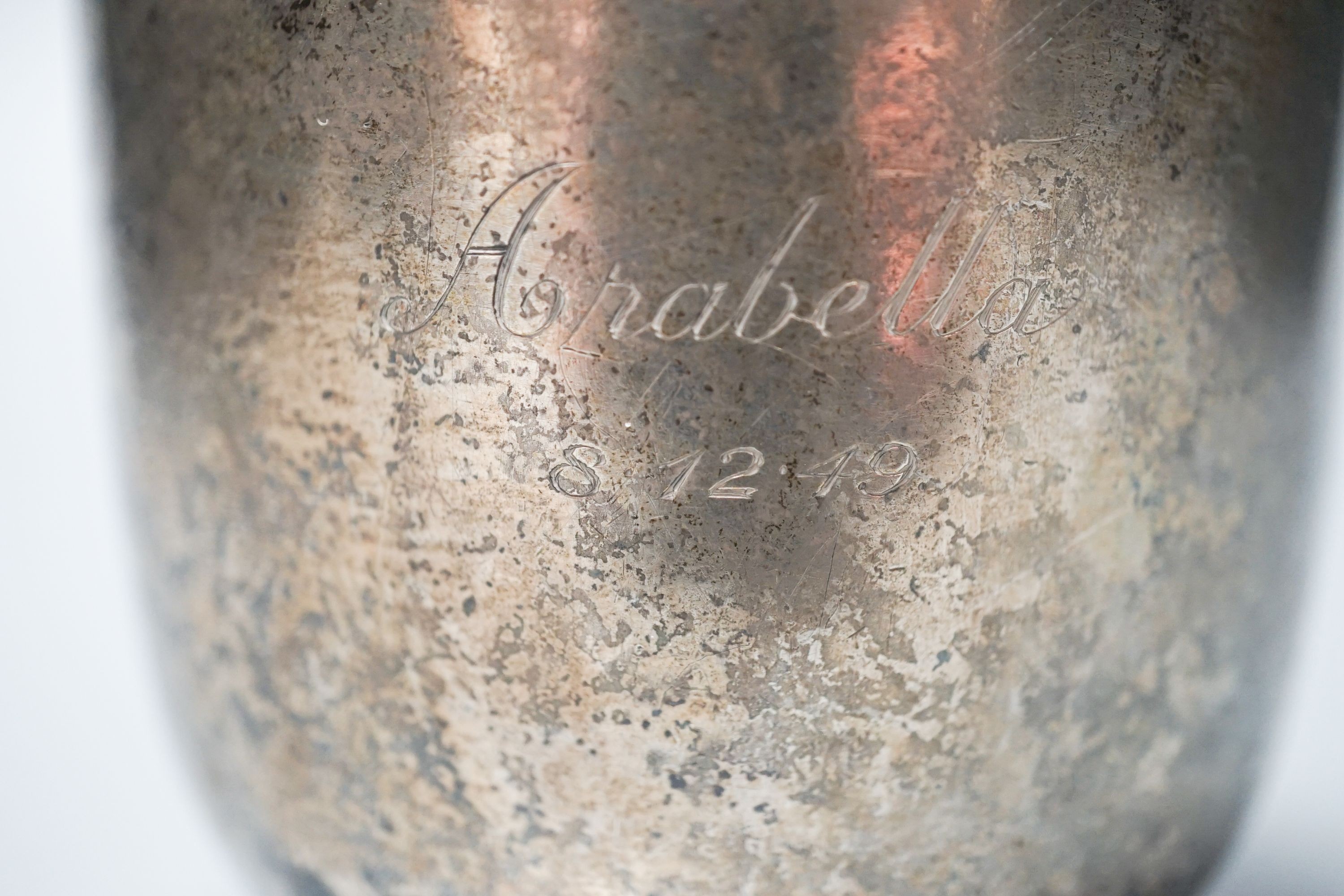 A George Vi silver tumbler cup by Harman & Co, London, 1942, 64mm, once the property of Arabella Churchill, 179 grams.